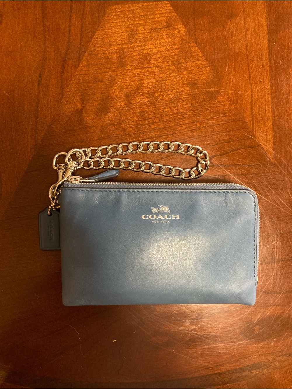 Coach Double L-Zip Teal Blue Full-Grain Leather Wristlet - Picture 5 of 16